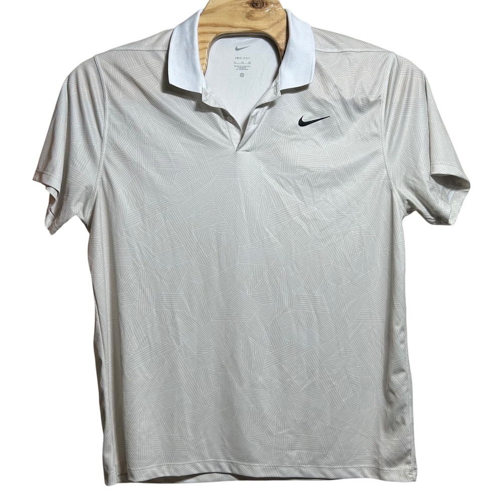 Nike Dri-FIT Mens XL Golf Polo Shirt Grey White Geometric Print